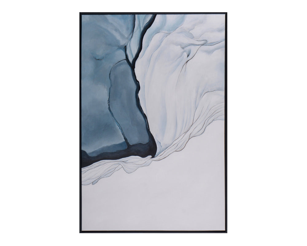 Sunpan Glacial Rock Wall Art - Hand-Painted Abstract Painting in Calming Blue Hues with Black Frame