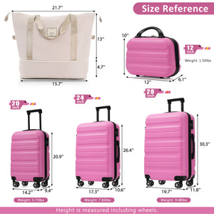 English Elm Hardshell Abs Four Piece Luggage Set with Spinner Wheels Tsa Lock Packing Cubes Pink N730P262653P