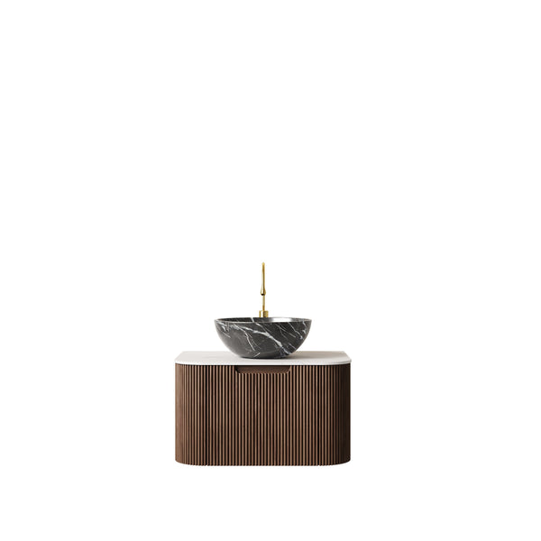 English Elm Dina Floating Bathroom Vanity with Sintered Stone Top and Crystal Glass Basin Black,Dark Walnut W2615S00276