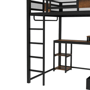 English Elm Queen Loft Bed With Workspace And Storage - Heavy-Duty Metal Frame, Noise-Free Design, Stylish Black W1580S00223-GIGA