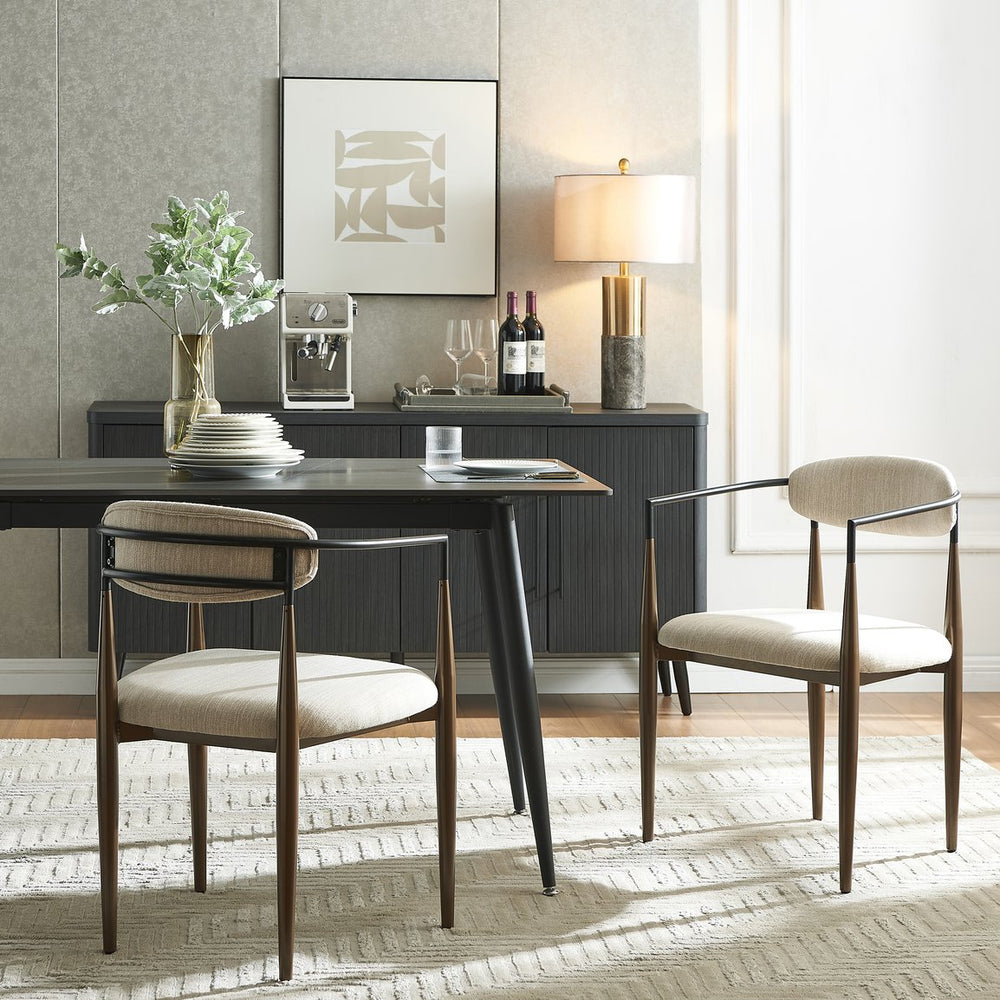 English Elm Dining Arm Chairs Set of 2 Gold Accent Iron Frame Upholstered Modern Minimalist Beige+Black N771P392272H