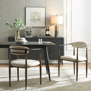 English Elm Dining Arm Chairs Set of 2 Gold Accent Iron Frame Upholstered Modern Minimalist Beige+Black N771P392272H