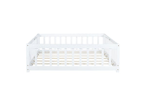 English Elm Full Size Floor Bed With Safety Guardrails & Convenient Door, Eco-Friendly Rubberwood Design In White W504P286379