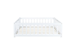 English Elm Full Size Rubberwood Floor Bed with Safety Guardrails and Latching Door for Toddlers White W504P429297