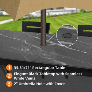 English Elm Modern 7Pc Outdoor Patio Dining Set With Black Marble-Look Table, 4 Chairs & 2 Swivel Rockers W1886S00015