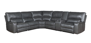 English Elm Saul Gray Faux Leather Power Motion Sectional Sofa with USB Ports, Cupholder Console & Storage B2726S00122