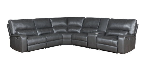 English Elm Saul Gray Faux Leather Power Motion Sectional Sofa with USB Ports, Cupholder Console & Storage B2726S00122