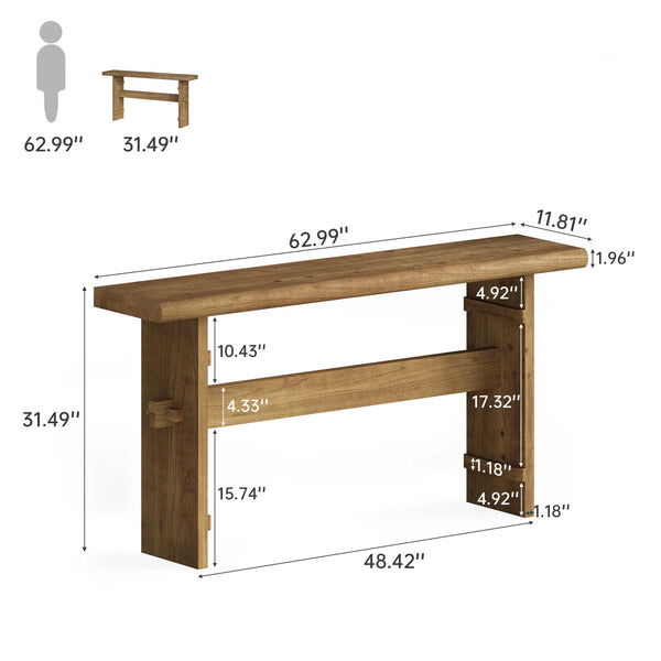 English Elm Practical Geometric Console Table with Matte Black Wood Grain Finish for Entryway or Sofa T3971P458478