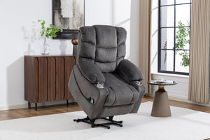 English Elm Ultra Wide Velvet Swivel Lounge Chair with Massage Heating and Powered Lift Assist Grey W547P425986