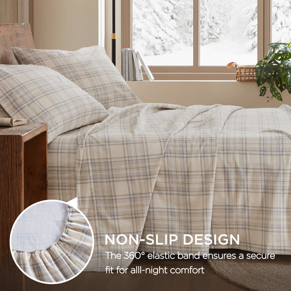 English Elm 4 Pieces Cal King 100% Cotton Flannel Sheet Set, Cozy Andrews Print For Warmth And Comfort B035P381350