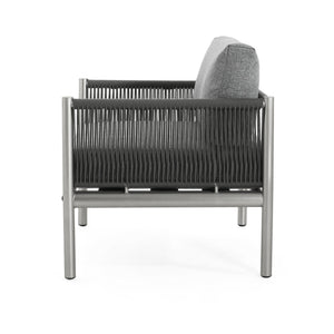 English Elm Christopher Knight Home® - Hargrove Club Chair Silver-Grey with Brushed Aluminum Frame, Braided Rope Design, Durable Olefin Cushions (97) N775P187589G