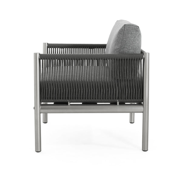 English Elm Christopher Knight Home® - Hargrove Club Chair Silver-Grey with Brushed Aluminum Frame, Braided Rope Design, Durable Olefin Cushions (97) N775P187589G