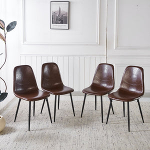English Elm 1+4,5pieces Mid-century Dining Set Mdf Top Metal Pedestal Base Seats Six Modern Kitchen Brown W3766S00006