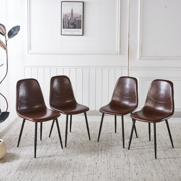 English Elm 1+4,5pieces Mid-century Dining Set Mdf Top Metal Pedestal Base Seats Six Modern Kitchen Brown W3766S00006