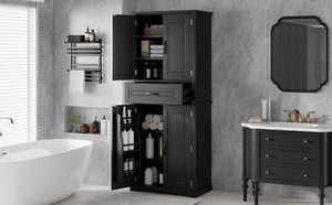 English Elm [video] Tall Matte Black Bathroom Cabinet with Drawer Adjustable Shelves and Door Racks N759P241667B