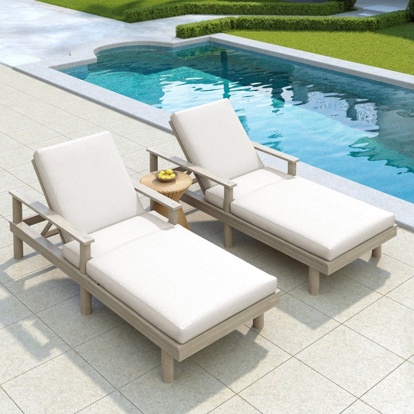 English Elm Trexm Acacia Wood Outdoor Chaise Lounge Set Reclining Patio Sunbed with Cushions Beige,Gray TM000034AAE