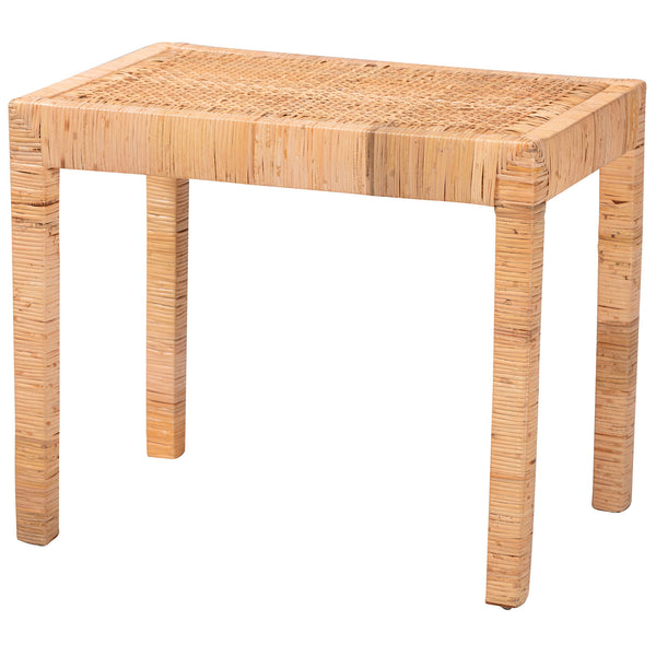English Elm Modern Bohemian Woven Rattan Seat Mahogany Frame Entryway Bedroom Accent Bench B2750P467657