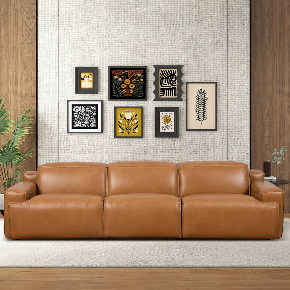 English Elm Urbana Triple Power Reclining Sofa in Top Grain Leather for Modern Living Rooms B183S00114