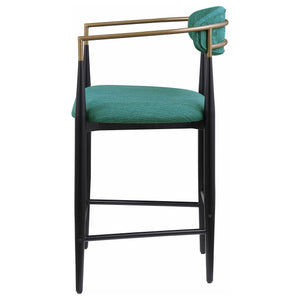 English Elm Renfroe Mid-Century Upholstered Counter Stool Set of 2 with Padded Seat, Open Back & Footrest Green B062P299972