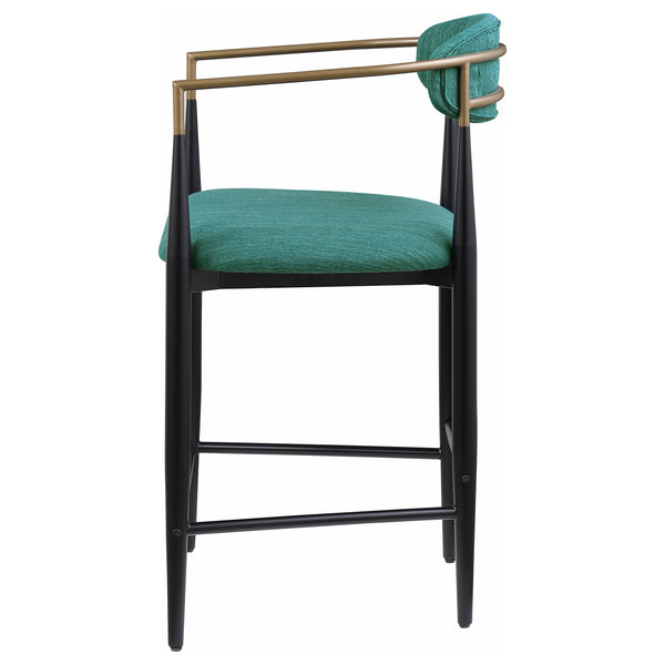 English Elm Renfroe Mid-Century Upholstered Counter Stool Set of 2 with Padded Seat, Open Back & Footrest Green B062P299972