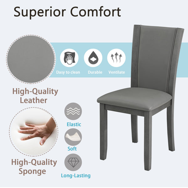 English Elm Dining Chairs Set of 4 Rubberwood Frame with Padded Faux Leather Ergonomic Seats Gray W1998P248088