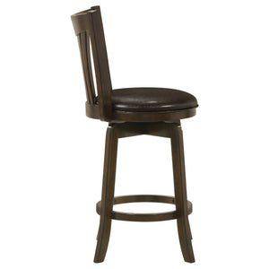English Elm Decker Swivel Counter Stool in Dark Cherry Wood with Vertical Slat Back and Brown Faux Leather Seat B062P299928