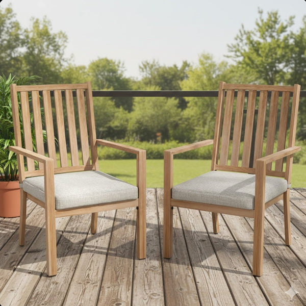 English Elm Set of 4 Outdoor Aluminum Dining Chairs Wood Grain Texture Waterproof Cushioned Patio Gray+ Khaki B082P455186