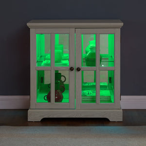 English Elm Led Curio Display Cabinet - Antique-Style Showcase With Adjustable Shelves & Multi-Color Lighting W2275P231693