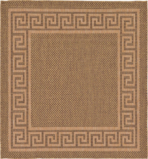 Unique Loom Outdoor Border Greek Key Machine Made Geometric Rug Brown, Light Brown/Gold 5' 4" x 6' 1"