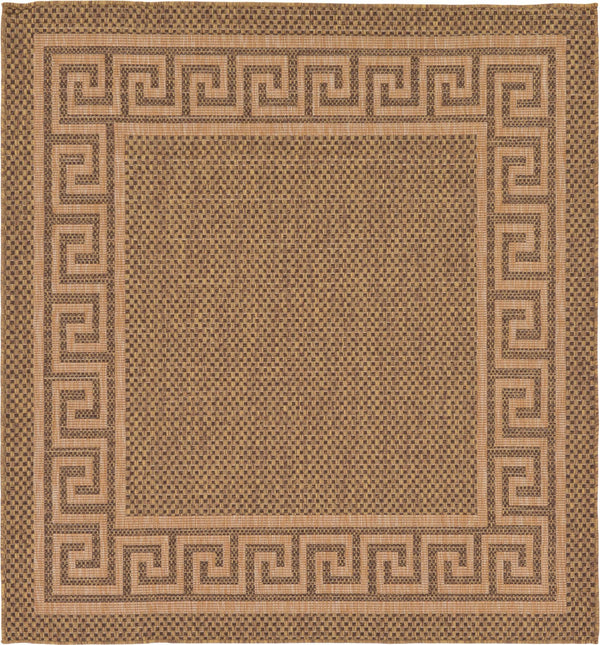 Unique Loom Outdoor Border Greek Key Machine Made Geometric Rug Brown, Light Brown/Gold 5' 4" x 6' 1"