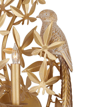 Currey & Company Aviary Gold Wall Sconce: Elegant Biophilic Design With Floral Motifs & Dimmable Single Bulb Ambiance Gold Wrought Iron ,Composite 5000-0282-currey-company