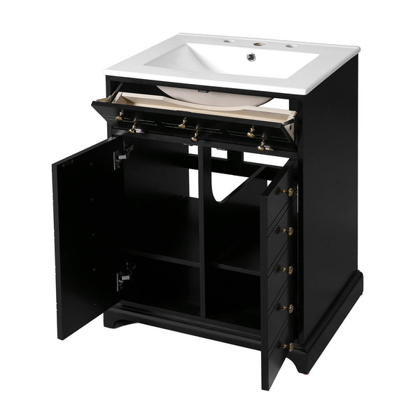 English Elm 24" Modern Bathroom Vanity with Ceramic Sink, Gold Handles, Tip-Out Drawer & Dual Soft-Close Doors N710P276692B