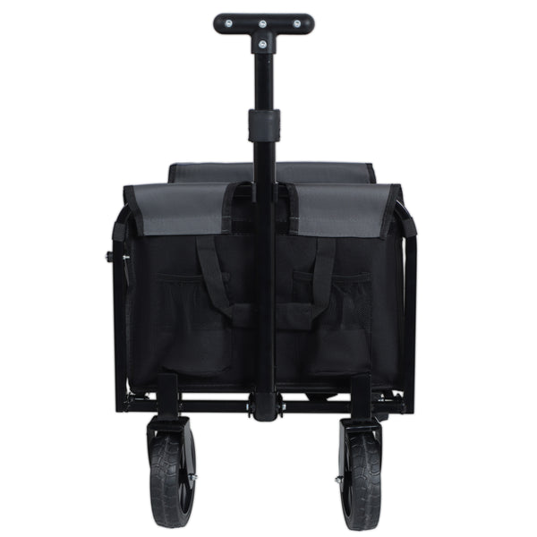 English Elm All-in-one Folding Camping Wagon with Bench Seating Storage and Pet Tether Outdoor Black+ Gray W2932P312713