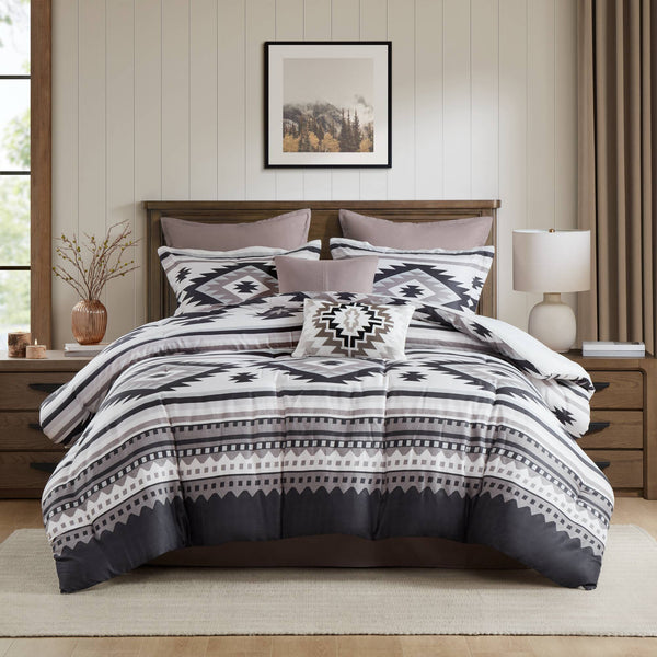 English Elm 8-piece King Comforter Set Herringbone Weave Embroidered Bedding with Euro Shams B035P482959