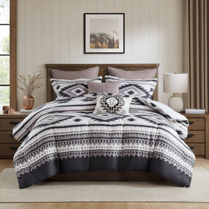 English Elm 8-piece Full Comforter Set Herringbone Weave Bedding with Embroidered Decorative Pillows B035P482957