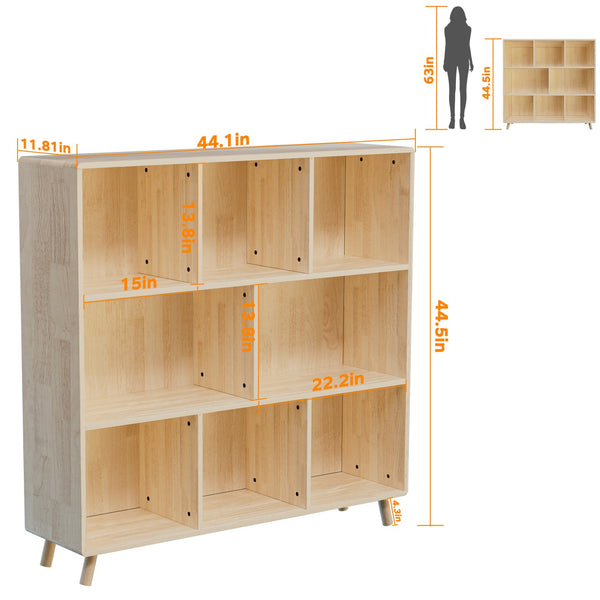 English Elm Pine Solid Wood Eight Compartment Bookcase Natural Grain Organizer for Home or Office W3166P346816