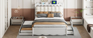 English Elm Queen Size Wooden Storage Platform Bed With Trundle, Usb Ports, And Spacious Drawers In White N820S00038K-GIGA