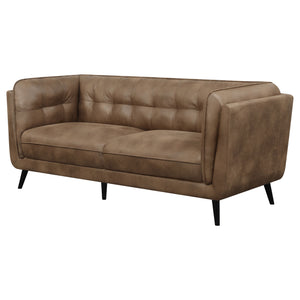 English Elm Maximillion Curved Brown Bouclé Tuxedo Sofa — Vintage-Chic 83" Upholstered Lounge with Plush Pillows B062P358204