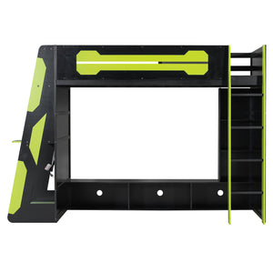 English Elm Twin Gaming Loft Bed with Desk Rgb Lighting and Multi-tier Shelves for Teen Rooms Green LT000160AAG
