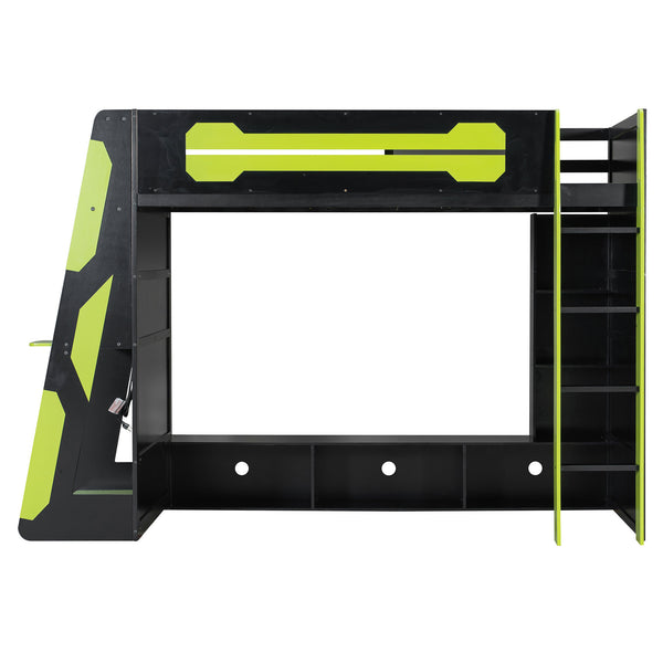 English Elm Twin Gaming Loft Bed with Desk Rgb Lighting and Multi-tier Shelves for Teen Rooms Green LT000160AAG