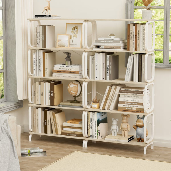 English Elm 5 Tier Large Book Shelf Vintage Industrial White Metal Frame – Sturdy 450lb Capacity, Waterproof MDF Panels W2699P223205