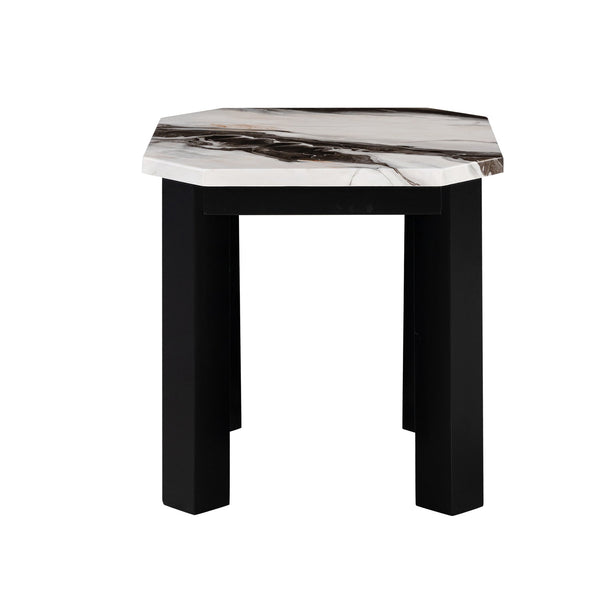 English Elm Jasper Faux Panda Marble Coffee Table with Solid Wood Base, Clipped Corners & Contemporary Flair Black+Ivory 29 L x 29 W x 6.5 H B201P296302