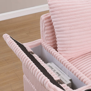 English Elm sofa Oversized Corduroy Deep-Seat Chaise with Ottoman and Lumbar Support — Plush, Sturdy Comfort Pink W1420S00010