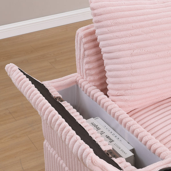 English Elm sofa Oversized Corduroy Deep-Seat Chaise with Ottoman and Lumbar Support — Plush, Sturdy Comfort Pink W1420S00010