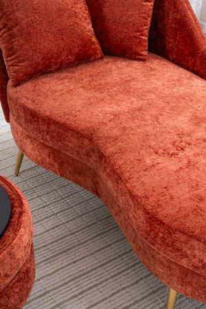 English Elm 58'' Chenille Chaise Lounge with Footstool Pocket Spring Comfort for Bedroom Living Room Red W2363S00088