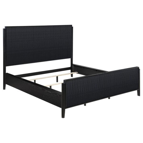 English Elm Black Fluted California King Bedroom Set with Wire-brushed Finish and Golden Hardware B062S01839