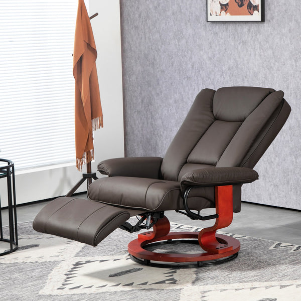 English Elm HOMCOM Manual Swivel Recliner Chair with Footrest and 360° Base, PU Leather, Padded Comfort Brown W2225P229106