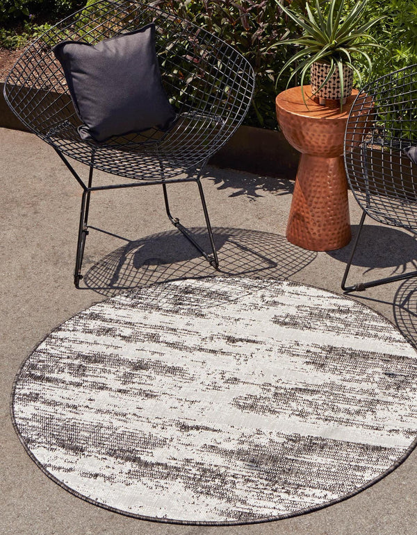 Unique Loom Outdoor Modern Cartago Machine Made Abstract Rug Charcoal, Ivory 10' 0" x 10' 0"