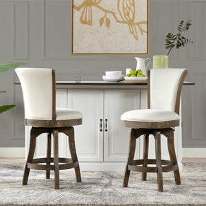 English Elm Jennifer Taylor Home - Henry 27" Armless Swivel Counter Height Bar Stool Heathered Linen Upholstered High Back Support White B2719P238375