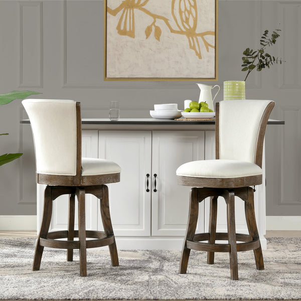 English Elm Jennifer Taylor Home - Henry 27" Armless Swivel Counter Height Bar Stool Heathered Linen Upholstered High Back Support White B2719P238375
